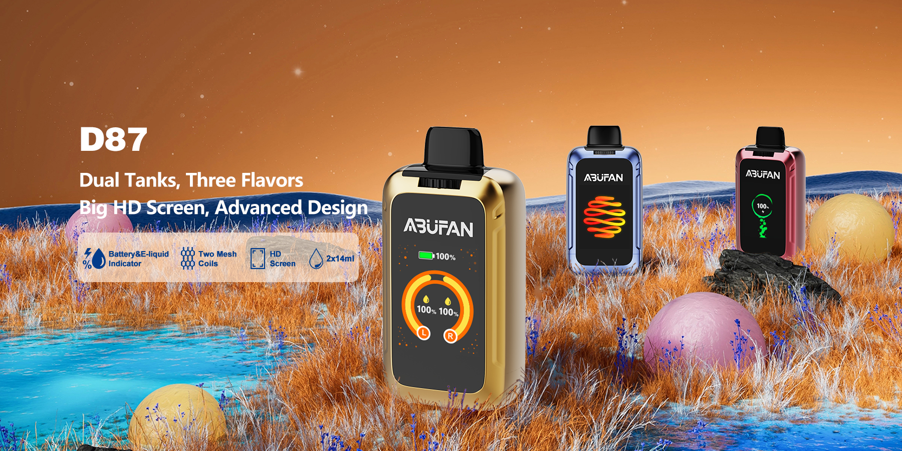 D87---The Most Creative Dual Tanks and Three Flavors Disposable Vape 2025 -  ABUFAN - A Professional Vaping Products ODM&OEM Manufacturer